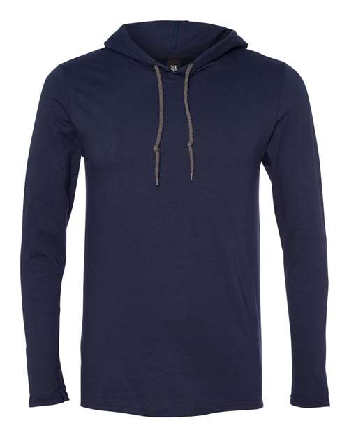 Anvil 987AN Adult Lightweight Long-Sleeve Hooded T-Shirt #color_NAVY/ DARK GREY