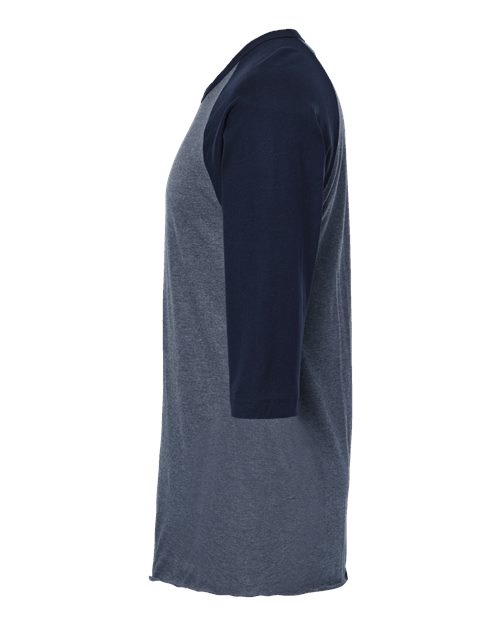 Tultex 245 Fine Jersey Raglan T-Shirt #color_Heather Denim/ Navy