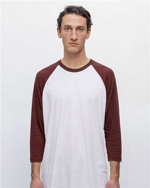 Los Angeles Apparel FF53 USA-Made Three Quarter Sleeve Raglan Baseball T-Shirt #color_White/ Truffle