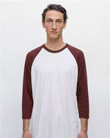 Los Angeles Apparel FF53 USA-Made Three Quarter Sleeve Raglan Baseball T-Shirt #color_White/ Truffle