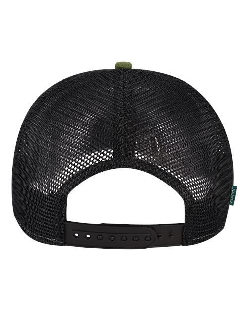 LEGACY ROADIE Five-Panel Trucker Cap #color_Olive Slub/ Black