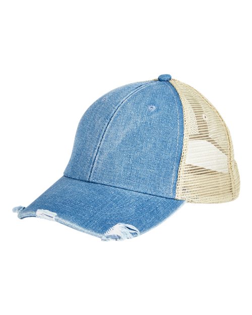Adams OL102 Distressed Ollie Cap #color_LIGHT DENIM/ TAN
