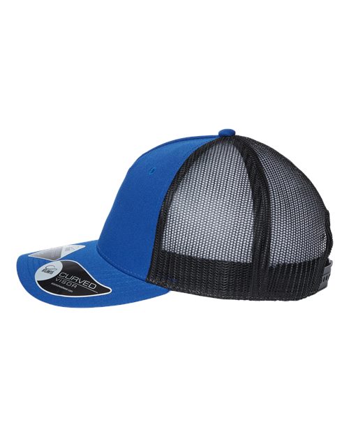 Atlantis Headwear ZION Sustainable Five-Panel Trucker Cap #color_Royal/ Black