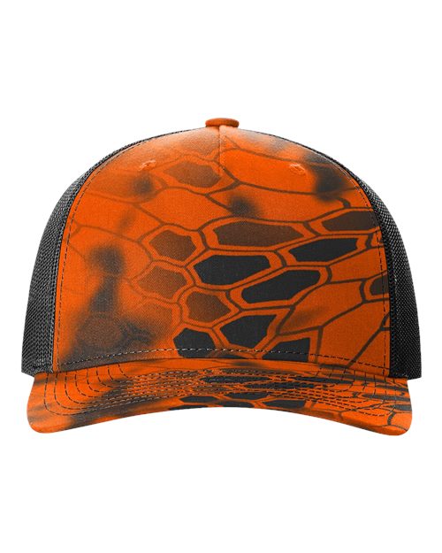 Richardson 112PFP Five-Panel Printed Trucker Cap #color_Kryptek Inferno/ Black