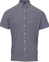 Artisan Collection by Reprime RP221 Mens Microcheck Gingham Short-Sleeve Cotton Shirt #color_BLACK/ WHITE