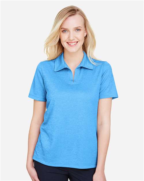 Devon & Jones DG22W CrownLux PerformanceLadies' Address Melange Polo #color_OCEAN BLUE HTHR