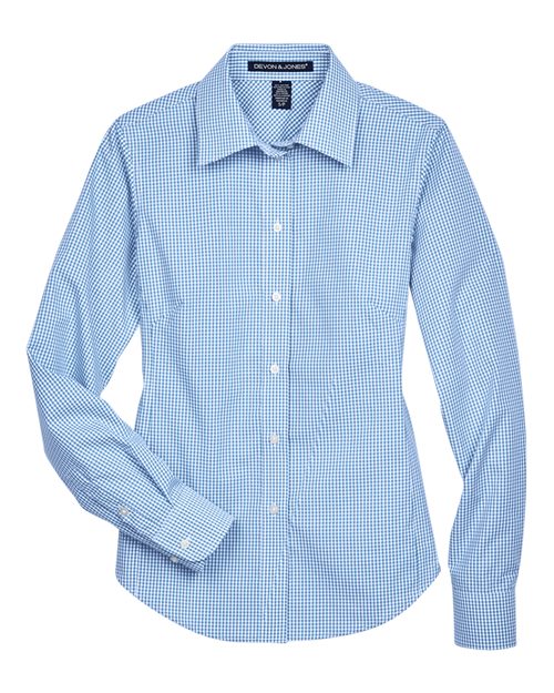 Devon & Jones D640W Ladies' Crown Woven Collection Gingham Check #color_FRENCH BLUE