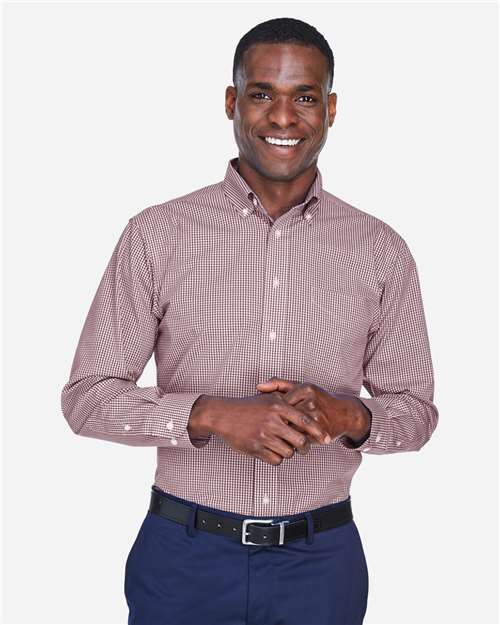 Devon & Jones D640 Men's Crown Woven Collection Gingham Check #color_BURGUNDY