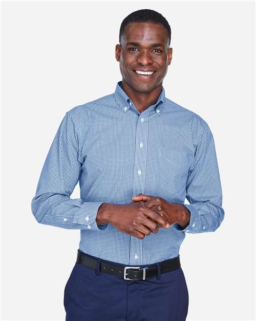 Devon & Jones D640 Men's Crown Woven Collection Gingham Check #color_FRENCH BLUE