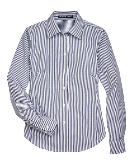 Devon & Jones D645W Ladies' Crown Woven Collection Banker Stripe #color_NAVY