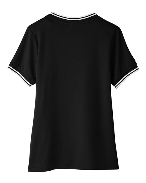 Devon & Jones DG20CW Ladies' CrownLux Performance Plaited Tipped V-Neck Polo #color_BLACK/ WHITE