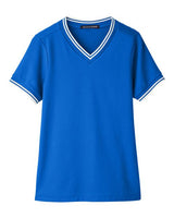 Devon & Jones DG20CW Ladies' CrownLux Performance Plaited Tipped V-Neck Polo #color_FRENCH BLU/ WHT