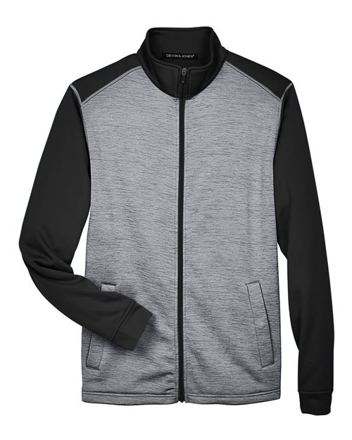 Devon & Jones DG796 Men's Newbury Colorblock Mlange Fleece Full-Zip #color_BLK HTH/ D GR HT