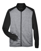 Devon & Jones DG796 Men's Newbury Colorblock Mlange Fleece Full-Zip #color_BLK HTH/ D GR HT