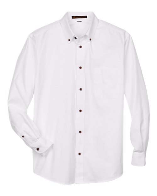 Harriton M500 Men's Easy Blend Long-Sleeve TwillShirt withStain-Release #color_WHITE