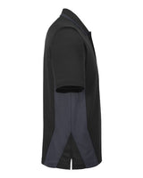 Harriton M386 Men's Flash Snag Protection Plus IL Colorblock Polo #color_BLACK/ DK CHARCL