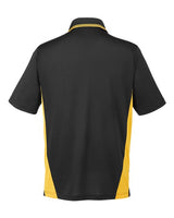 Harriton M386 Men's Flash Snag Protection Plus IL Colorblock Polo #color_BLACK/ SNRY YLLW