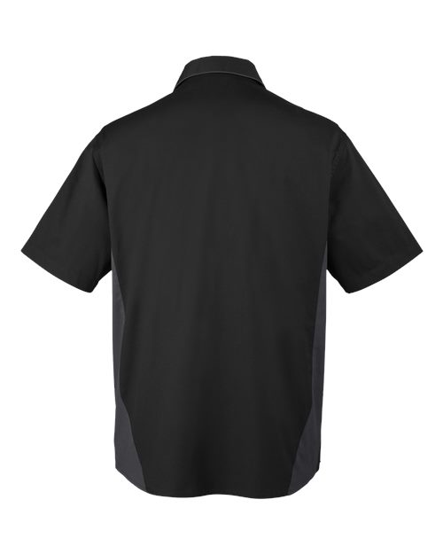 Harriton M586 Men's Flash IL Colorblock Short Sleeve Shirt #color_BLACK/ DK CHARCL