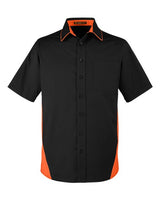 Harriton M586 Men's Flash IL Colorblock Short Sleeve Shirt #color_BLACK/ TM ORANGE