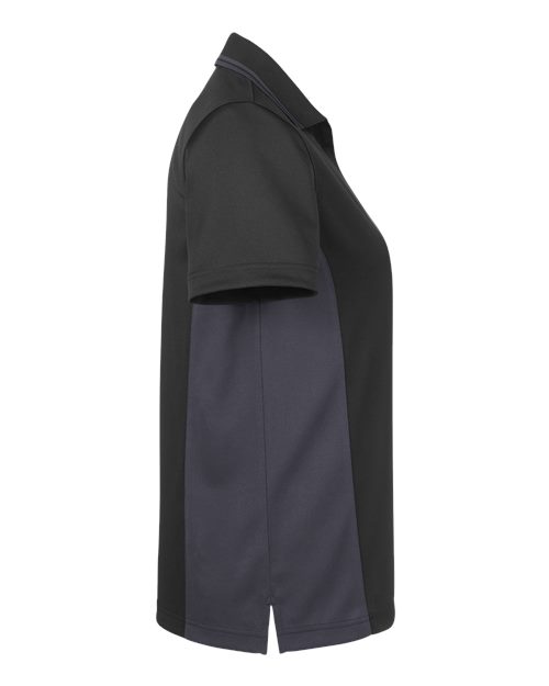 Harriton M386W Ladies' Flash Snag Protection Plus IL Colorblock Polo #color_BLACK/ DK CHARCL