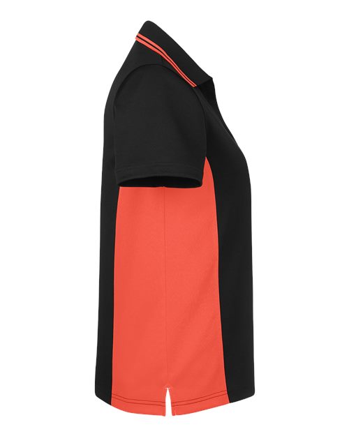 Harriton M386W Ladies' Flash Snag Protection Plus IL Colorblock Polo #color_BLACK/ TM ORANGE