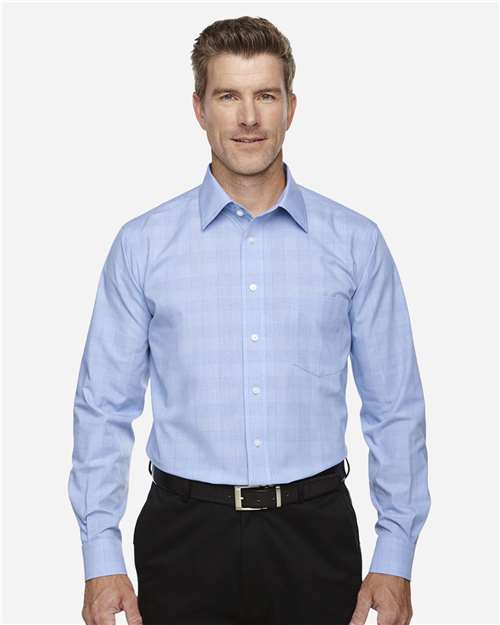 Devon & Jones DG520 Men's Crown Woven Collection GlenPlaid #color_WHT/ LT FR BLUE