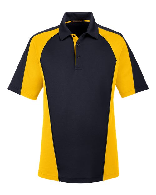 Harriton M385 Men's Advantage Snag Protection Plus IL Colorblock Polo #color_BLK/ S YL/ DK CH