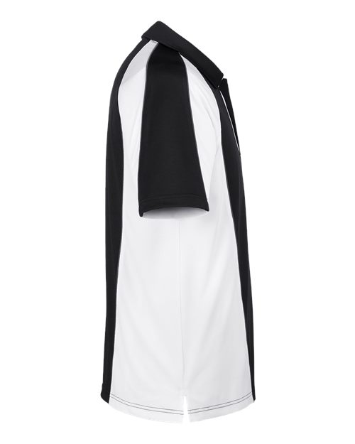 Harriton M385 Men's Advantage Snag Protection Plus IL Colorblock Polo #color_BLK/ WHT/ D CHRC