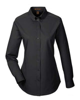 Harriton M581W Ladies' Foundation 100% Cotton Long-Sleeve Twill Shirt withTeflon #color_BLACK