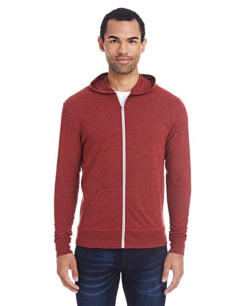 Threadfast Apparel 302Z Unisex Triblend Full-Zip Light Hoodie #color_CARD BLCK TRBLND
