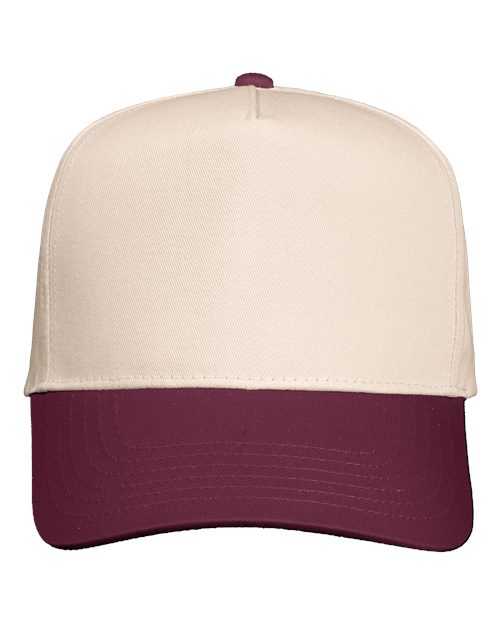 Valucap 8869 Five-Panel Twill Cap #color_Natural/ Maroon