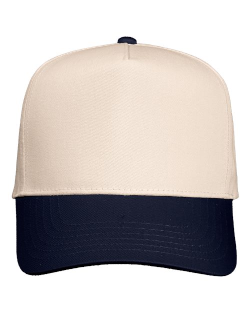 Valucap 8869 Five-Panel Twill Cap #color_Natural/ Navy