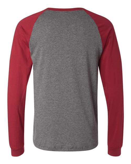 Bella + Canvas 3000C Men's Jersey Long-Sleeve Baseball T-Shirt #color_DEEP HTH/ CARDNL
