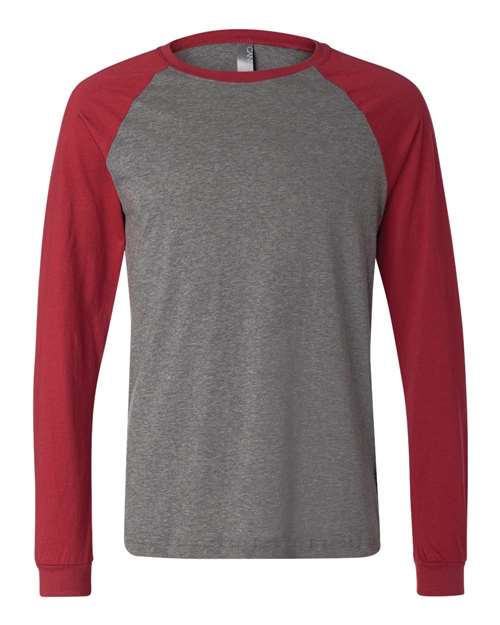 Bella + Canvas 3000C Men's Jersey Long-Sleeve Baseball T-Shirt #color_DEEP HTH/ CARDNL