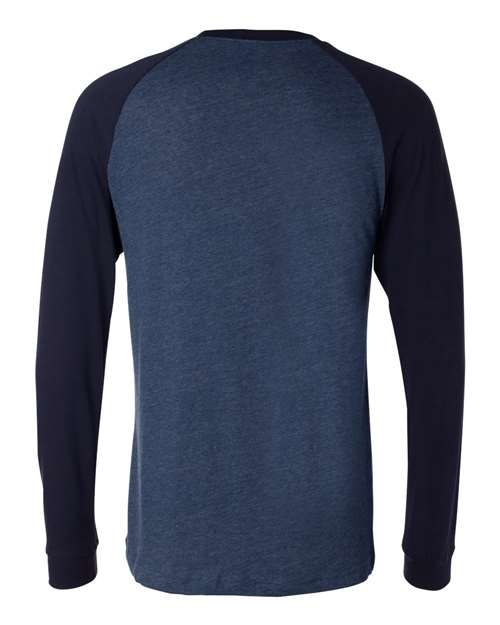 Bella + Canvas 3000C Men's Jersey Long-Sleeve Baseball T-Shirt #color_HTHR NVY/ MDNITE