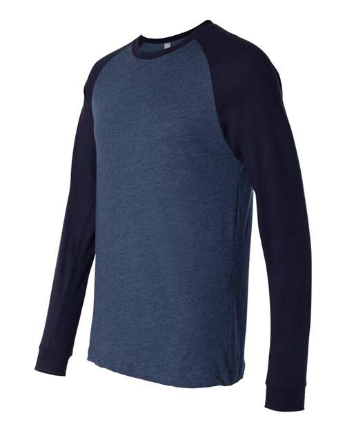 Bella + Canvas 3000C Men's Jersey Long-Sleeve Baseball T-Shirt #color_HTHR NVY/ MDNITE