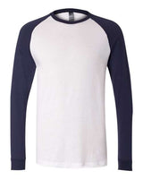 Bella + Canvas 3000C Men's Jersey Long-Sleeve Baseball T-Shirt #color_WHITE/ NAVY