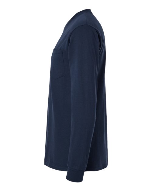 Gildan G241 Adult Ultra Cotton Long-Sleeve Pocket T-Shirt #color_NAVY