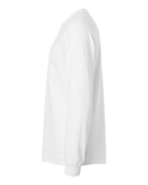 Gildan G241 Adult Ultra Cotton Long-Sleeve Pocket T-Shirt #color_WHITE