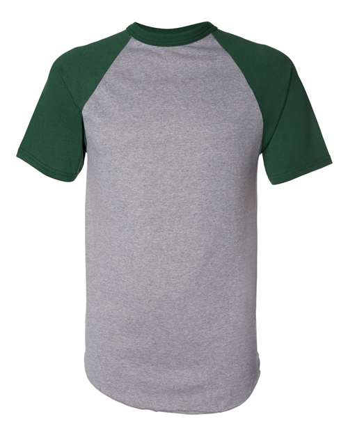 Augusta Sportswear 423 Adult Short-Sleeve Baseball Jersey #color_ATH HTHR/ DK GRN