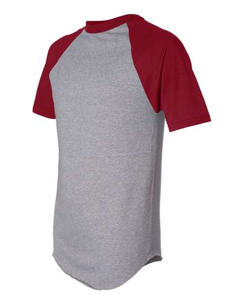 Augusta Sportswear 423 Adult Short-Sleeve Baseball Jersey #color_ATH HTHR/ RED