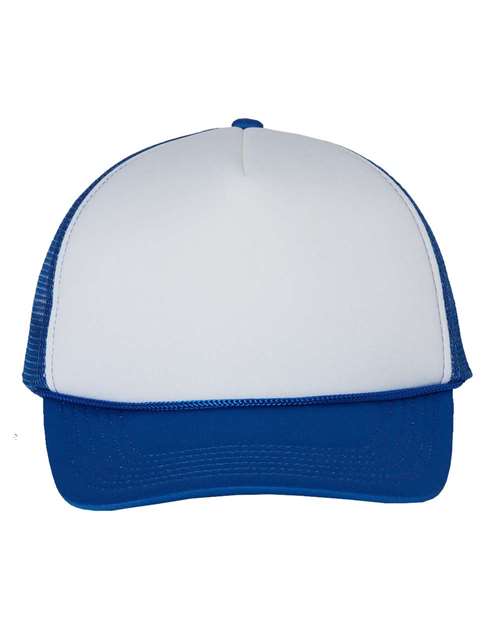 Valucap VC700 Foam Mesh-Back Trucker Cap #color_White/ Royal