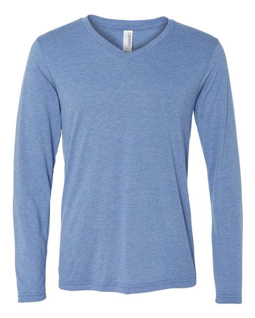 Bella + Canvas 3425 Unisex Jersey Long-Sleeve V-Neck T-Shirt #color_BLUE TRIBLEND