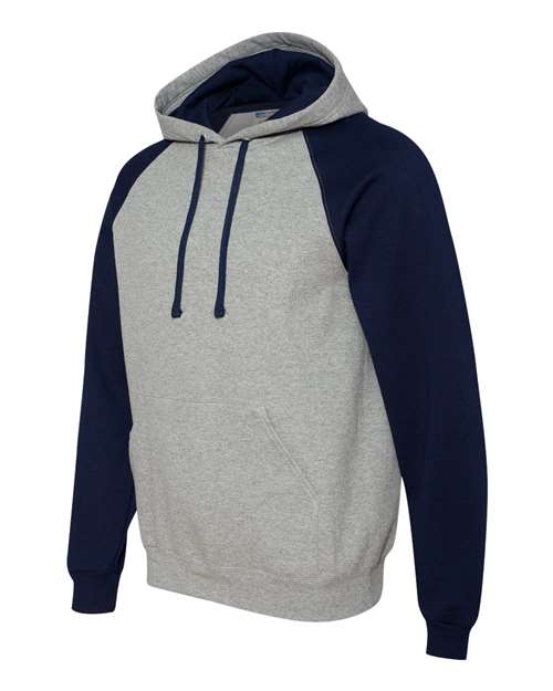 Jerzees 96CR Adult NuBlend Colorblock Raglan Pullover Hooded Sweatshirt #color_OXFORD/ J NAVY