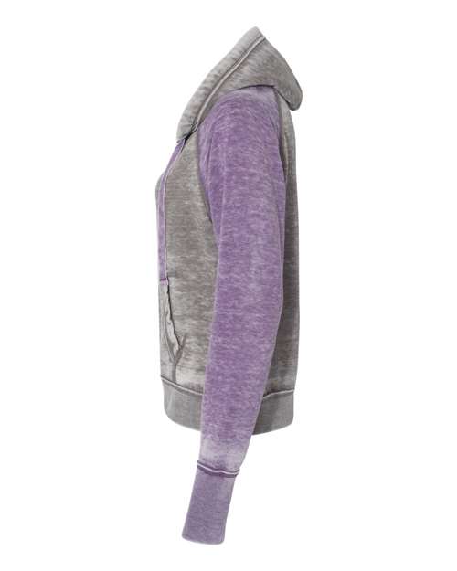J America JA8926 Ladies' Zen Contrast Pullover Hooded Sweatshirt #color_CEMENT/ VERY BRY