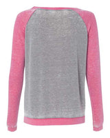 J America JA8927 Ladies' Zen Contrast Crew #color_CEMENT/ WILDBRRY