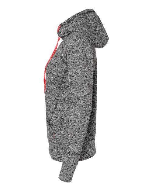 J America JA8616 Ladies' Cosmic Contrast Fleece Hooded Sweatshirt #color_CHR FLK/ FIRE CR