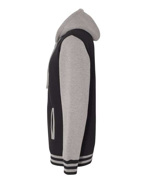 Independent Trading Co. IND45UVZ Heavyweight Varsity Full-Zip Hooded Sweatshirt #color_Black/ Gunmetal Heather