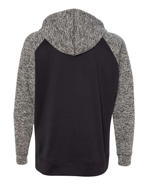 J America JA8612 Adult Colorblock Cosmic Pullover Hooded Sweatshirt #color_BLCK/ CHRCL FLK