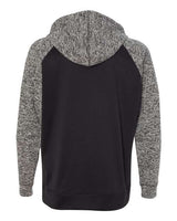 J America JA8612 Adult Colorblock Cosmic Pullover Hooded Sweatshirt #color_BLCK/ CHRCL FLK